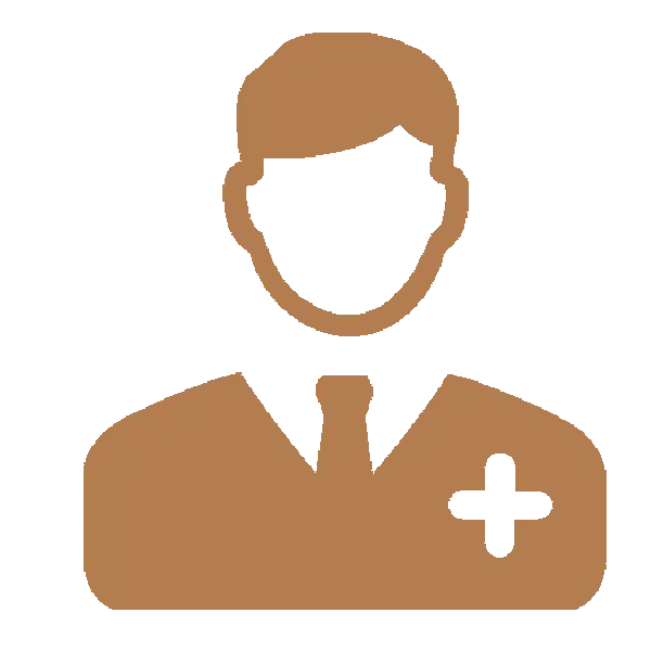 Dental professional icon with plus symbol representing medical healthcare services.